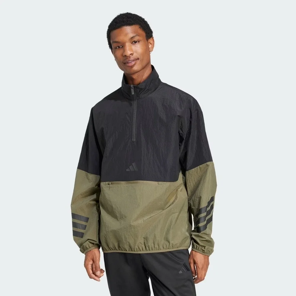 Adidas Future Icons 3-Stripes Woven 1/2 Zip Windbreaker Adult L Green Black